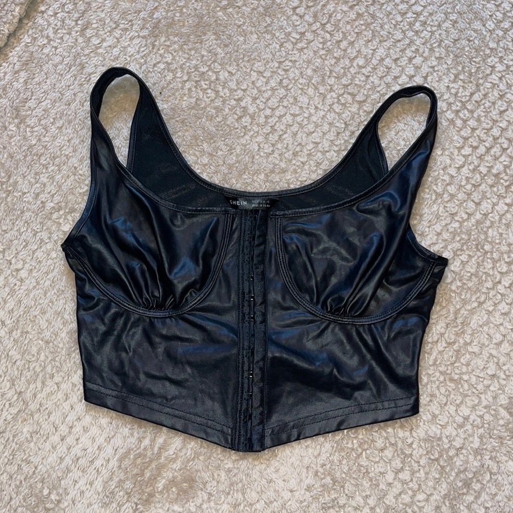 🆕 Shein black pleather cropped bustier top
